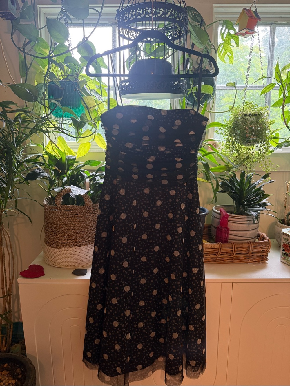 Jessica Howard Black Strapless Polka Dot A-Line Dress